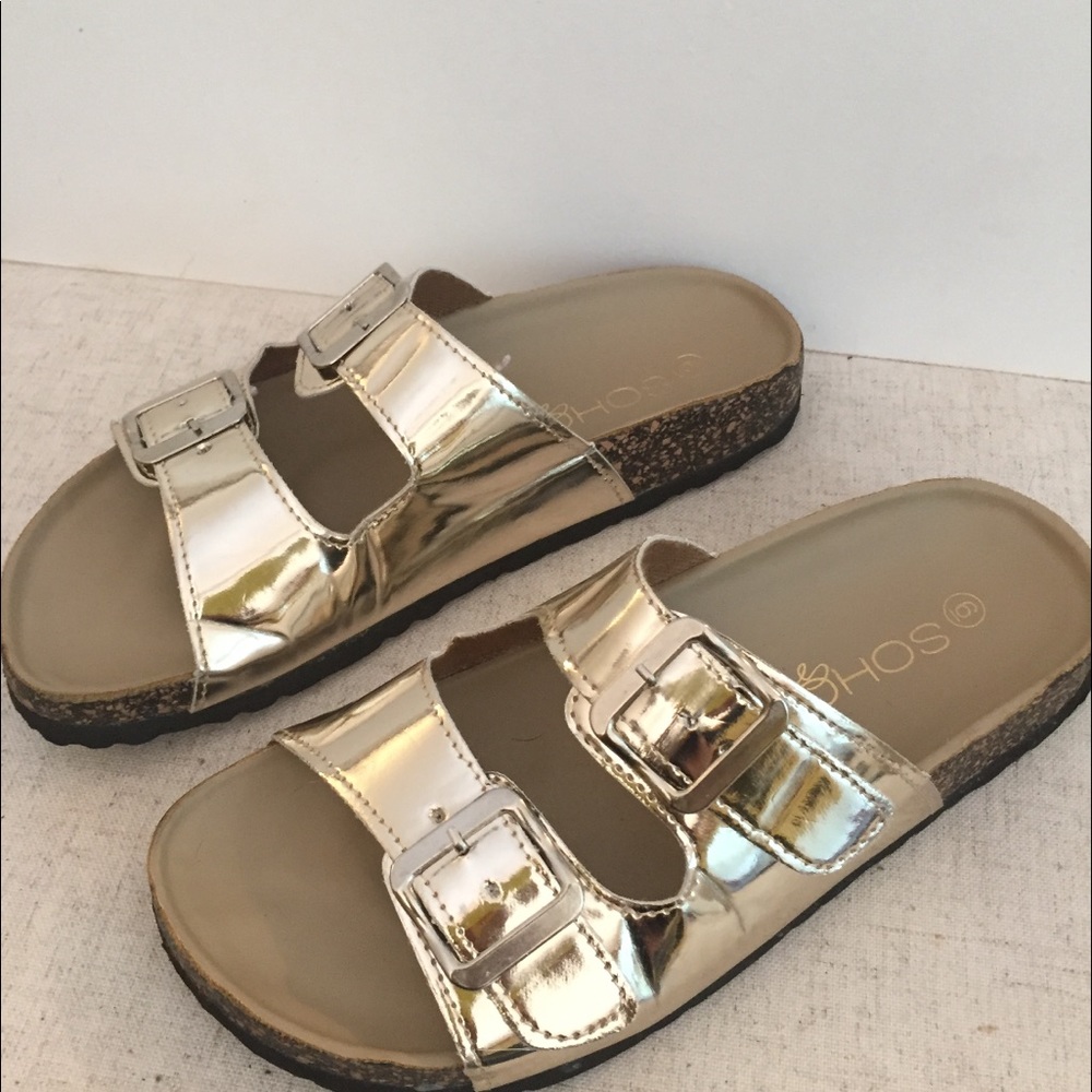 Metallic Champagne footbed sandals